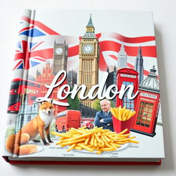 A vibrant and engaging book cover design featuring a collage of iconic English symbols