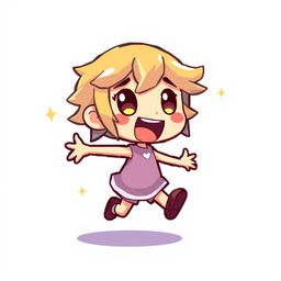 Chibi character sprite for a video game with pixel art style, showcasing dynamic movement, colorful design, and expressive features to capture playful and energetic vibes