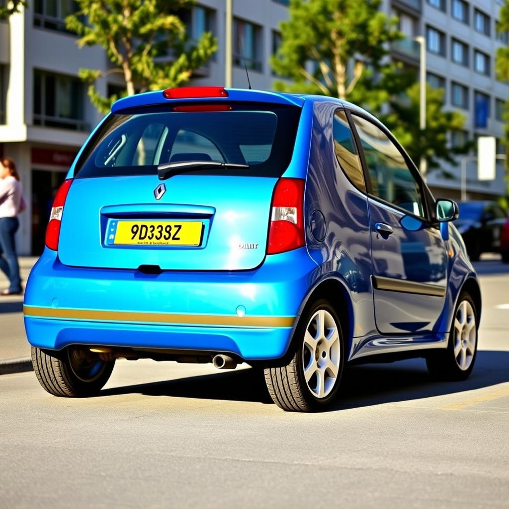 A 2003 Renault Twingo Alpine edition, showcasing its unique sporty design, parked in an urban setting