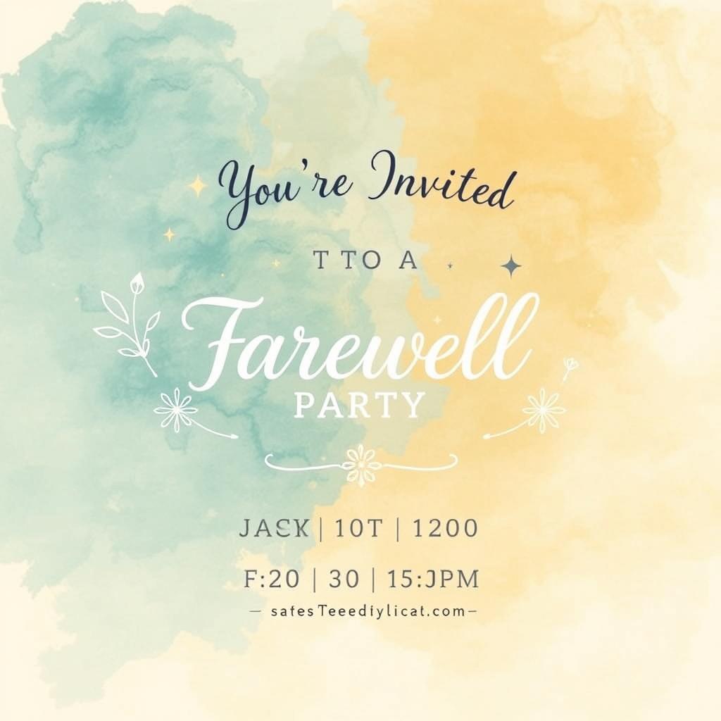 A beautifully designed invitation card for a farewell party, featuring elegant typography and a warm color palette