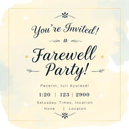 A beautifully designed invitation card for a farewell party, featuring elegant typography and a warm color palette