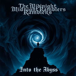 A mesmerizing album cover featuring a dark, swirling abyss as the background, with deep blues and blacks that create a sense of depth and mystery