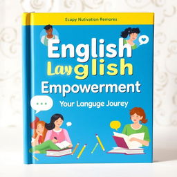 A vibrant and engaging book cover for an English learning book, showcasing diverse learners of different backgrounds and ages engaged in language activities