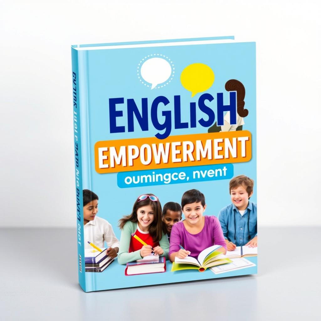 A vibrant and engaging book cover for an English learning book, showcasing diverse learners of different backgrounds and ages engaged in language activities