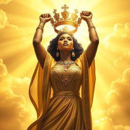 a striking golden cover featuring a powerful woman being crowned, radiating strength and authority