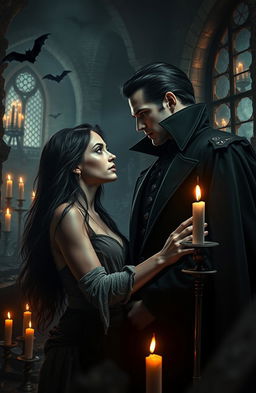 In a dark, gothic setting during a vampire apocalypse, a beautiful and defiant human slave captures the gaze of a brooding married vampire prince