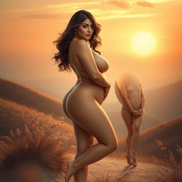 A stunning, artistic representation of a curvaceous woman with a focus on her voluptuous figure, showcasing her confidence and beauty