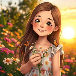 A cute young woman with an endearing smile standing in a vibrant flower garden