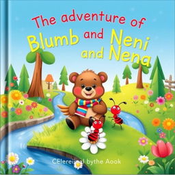 A vibrant and enchanting children's book cover featuring Blumb the Bear, a cute and friendly bear, and his best friend Neni the Ant