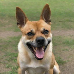 The same dog, now distinctly angry with ears flat against the head, teeth fully bared, and growling menacingly in the park.