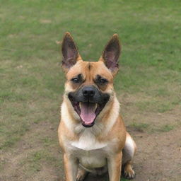 The same dog, now distinctly angry with ears flat against the head, teeth fully bared, and growling menacingly in the park.