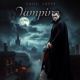 An eerie, atmospheric book cover for a vampire novel