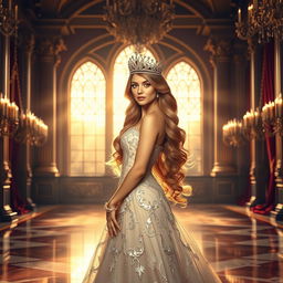 A captivating portrait of a princess in a lavish, magical palace setting