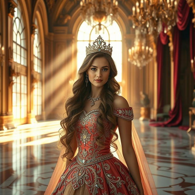 A captivating portrait of a princess in a lavish, magical palace setting