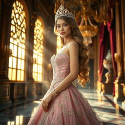 A captivating portrait of a princess in a lavish, magical palace setting