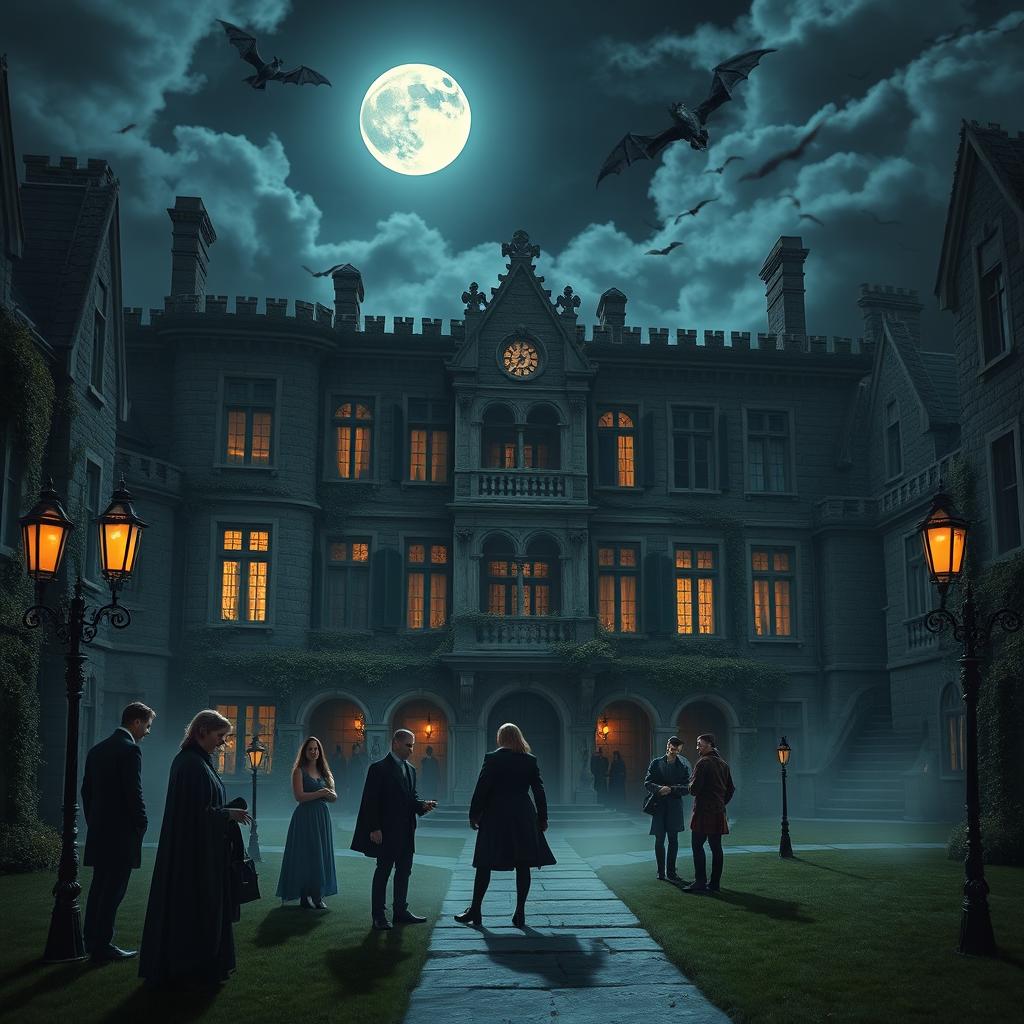 A captivating, eerie scene depicting a vampire boarding school