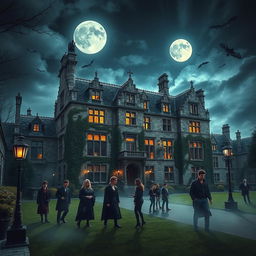 A captivating, eerie scene depicting a vampire boarding school