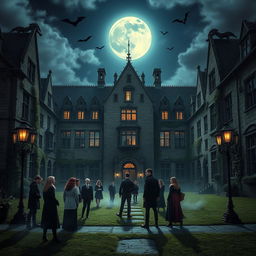 A captivating, eerie scene depicting a vampire boarding school