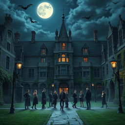 A captivating, eerie scene depicting a vampire boarding school