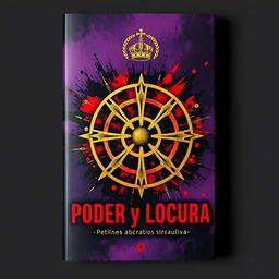 A captivating book cover for 'Poder y Locura', featuring an emblematic representation of power and madness