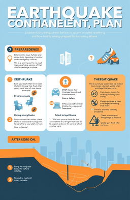 A detailed and visually appealing infographic depicting an earthquake contingency plan