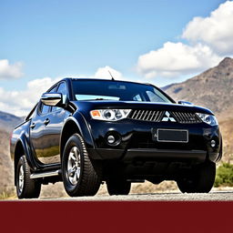 A sleek, black 2007 Mitsubishi L200 pickup truck, showcasing its full body with a shiny finish and stylish design