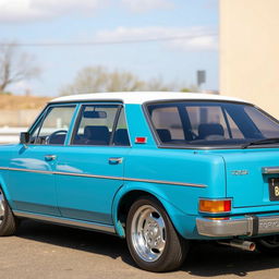 A vintage 1997 Toyota Corona CJ40, featuring a classic Celeste blue color with a contrasting white roof