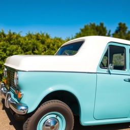 A classic 1967 Toyota Corona CJ40 in a beautiful celeste blue color with a contrasting white roof