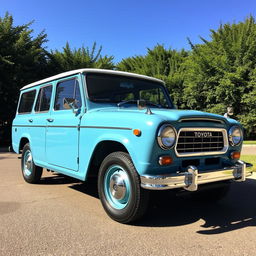 A classic 1967 Toyota Corona CJ40 in a beautiful celeste blue color with a contrasting white roof