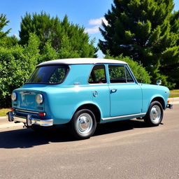 A classic 1967 Toyota Corona CJ40 in a beautiful celeste blue color with a contrasting white roof