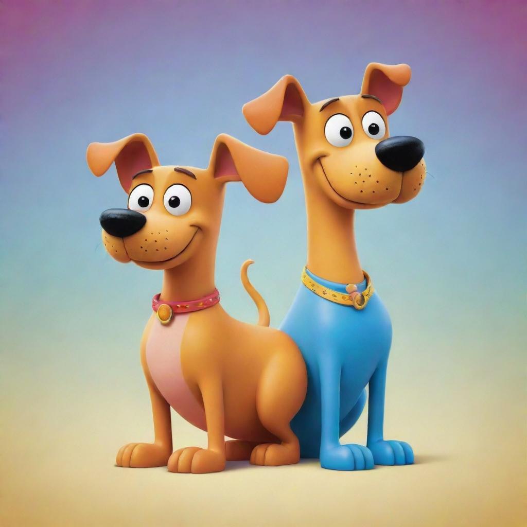 A vibrant illustration of the classic animated character CatDog, a conjoined twin of a cat and a dog.