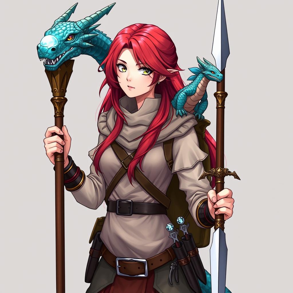 A female draconic sorcerer in anime style, representing a character from Dungeons & Dragons