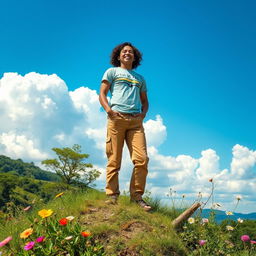 A vibrant and inspiring scene depicting a person in a serene natural landscape, embodying the essence of self-discovery and personal growth