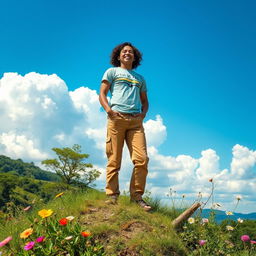 A vibrant and inspiring scene depicting a person in a serene natural landscape, embodying the essence of self-discovery and personal growth