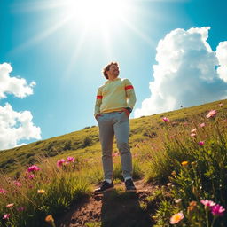 A vibrant and inspiring scene depicting a person in a serene natural landscape, embodying the essence of self-discovery and personal growth