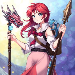 An anime-style illustration of a female draconic sorcerer from Dungeons & Dragons, depicted in her human form as a mermaid