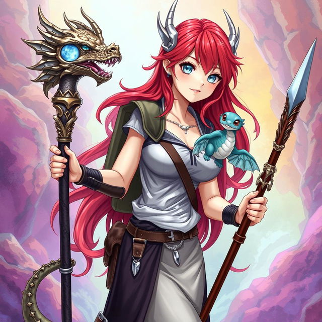 An anime-style illustration of a female draconic sorcerer from Dungeons & Dragons, depicted in her human form as a mermaid