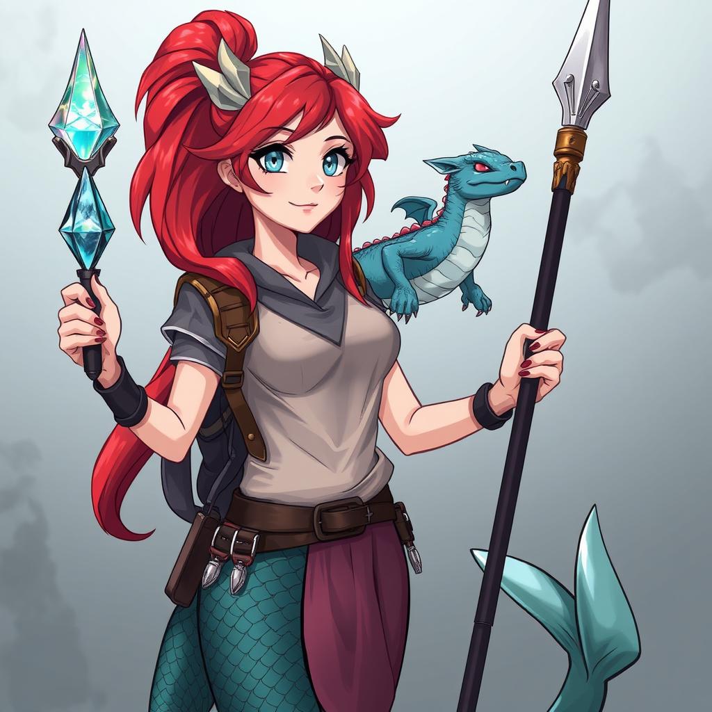 Anime style illustration of a female draconic sorcerer from Dungeons & Dragons, depicted in her human form as a mermaid