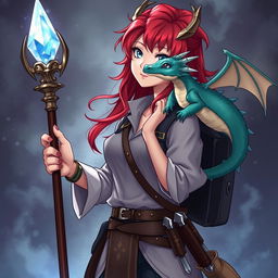 Anime style illustration of a female draconic sorcerer inspired by Dungeons & Dragons, depicted in her human form