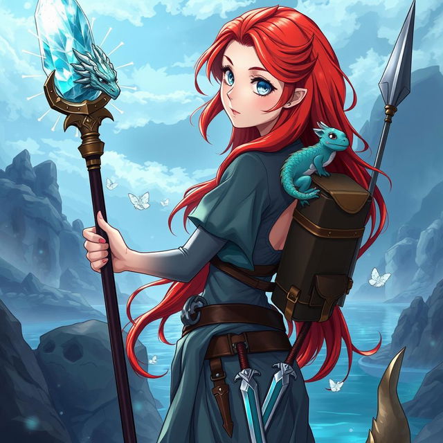 An anime-style illustration of a female draconic sorcerer from a fantasy Dungeons & Dragons setting