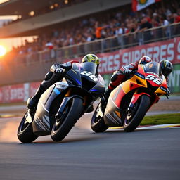 A dramatic and intense moment in a MotoGP race, featuring two fierce competitors battling for the lead