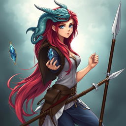 Anime style illustration of a female draconic sorcerer from Dungeons & Dragons, depicted in her human form as a mermaid