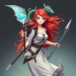 Anime style illustration of a female draconic sorcerer from Dungeons & Dragons, depicted in her human form as a mermaid