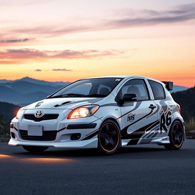 An artistic representation of a 2006 Toyota Yaris designed to resemble the Toyota AE86 from the anime Initial D