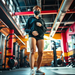 A stunning and fit young woman standing in a vibrant gym environment