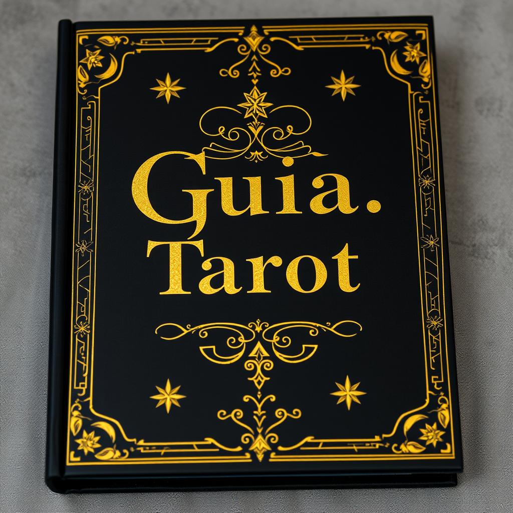 A black book cover featuring elegant gold lettering that reads "Guia: Tarot" prominently in the center