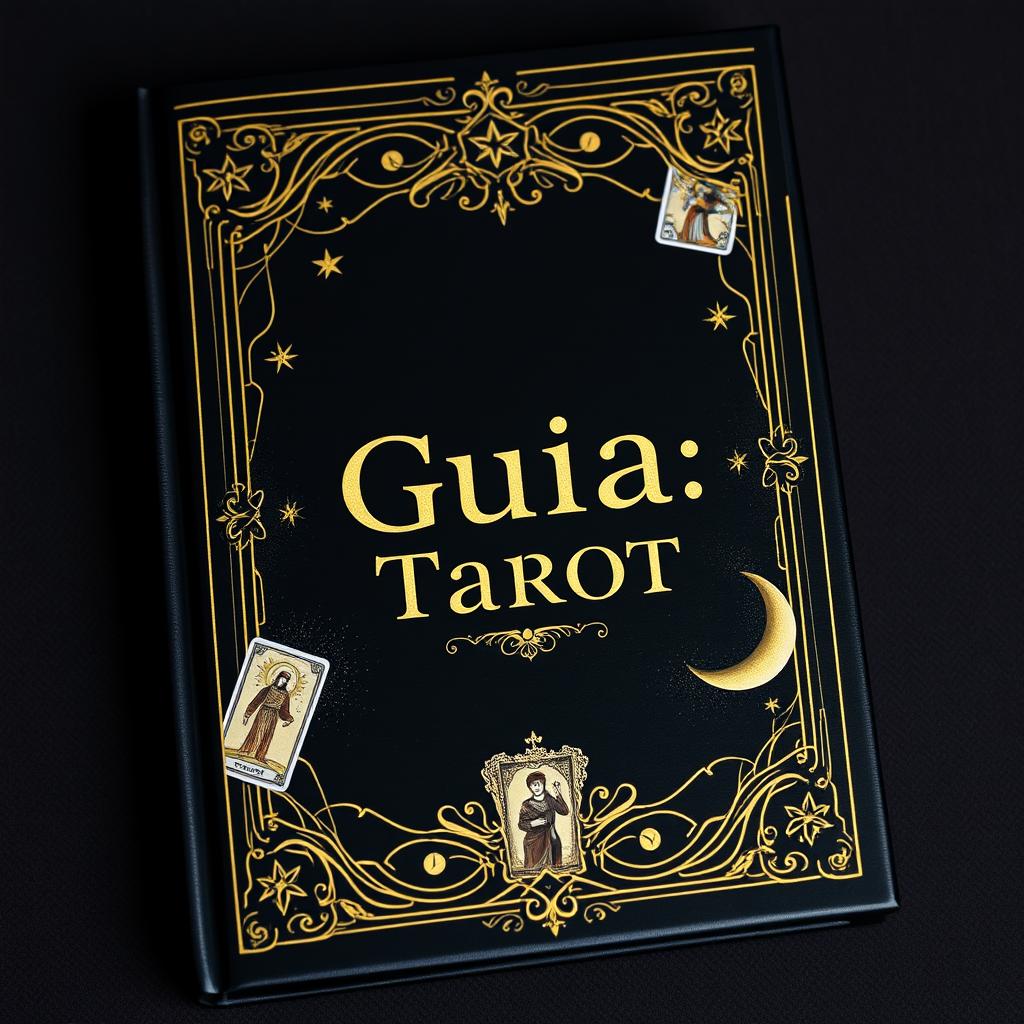 A black book cover featuring elegant gold lettering that reads "Guia: Tarot" prominently in the center