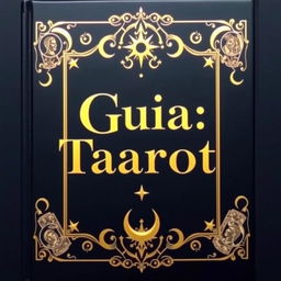 A black book cover featuring elegant gold lettering that reads "Guia: Tarot" prominently in the center