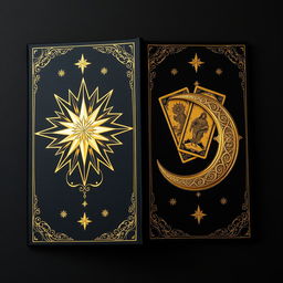 A stunning black book cover featuring gold elements, intricately designed