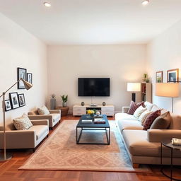 A cozy and modern TV room measuring 20x12 feet featuring one open wall, creating an inviting and spacious atmosphere